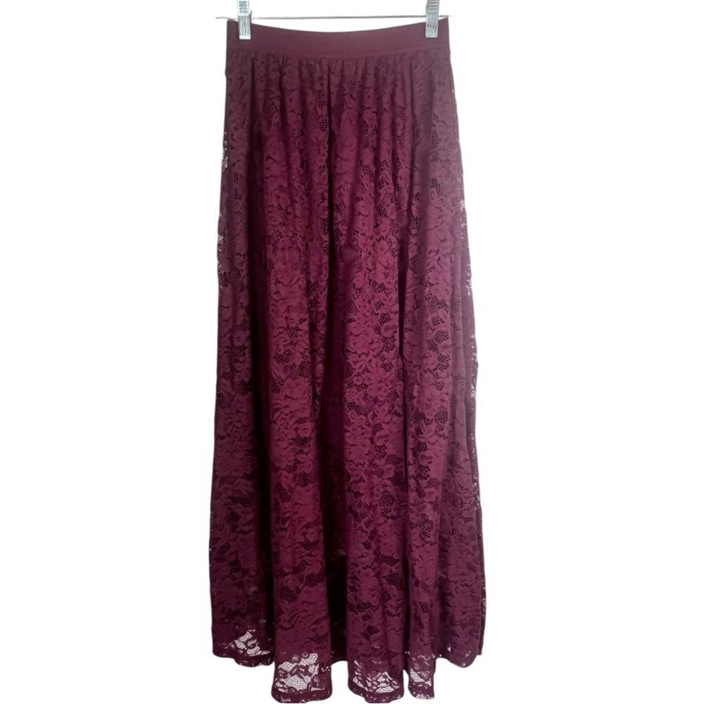 LAFFAIRE Los Angeles Rich Plum Wine Elegant Boho Romantic Lace Maxi Flow Skirt S